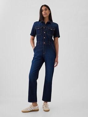 GAP Dark Blue Denim Short-Sleeve One-Piece